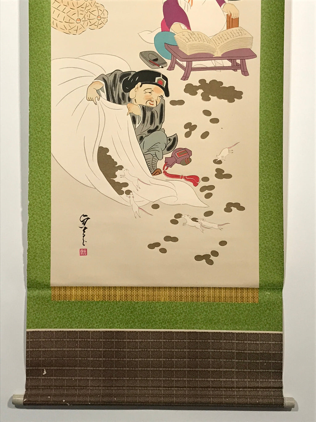 Japanese Hanging Scroll Printed Lucky Gods Ebis Daikoku Kakejiku Kakemono SC771