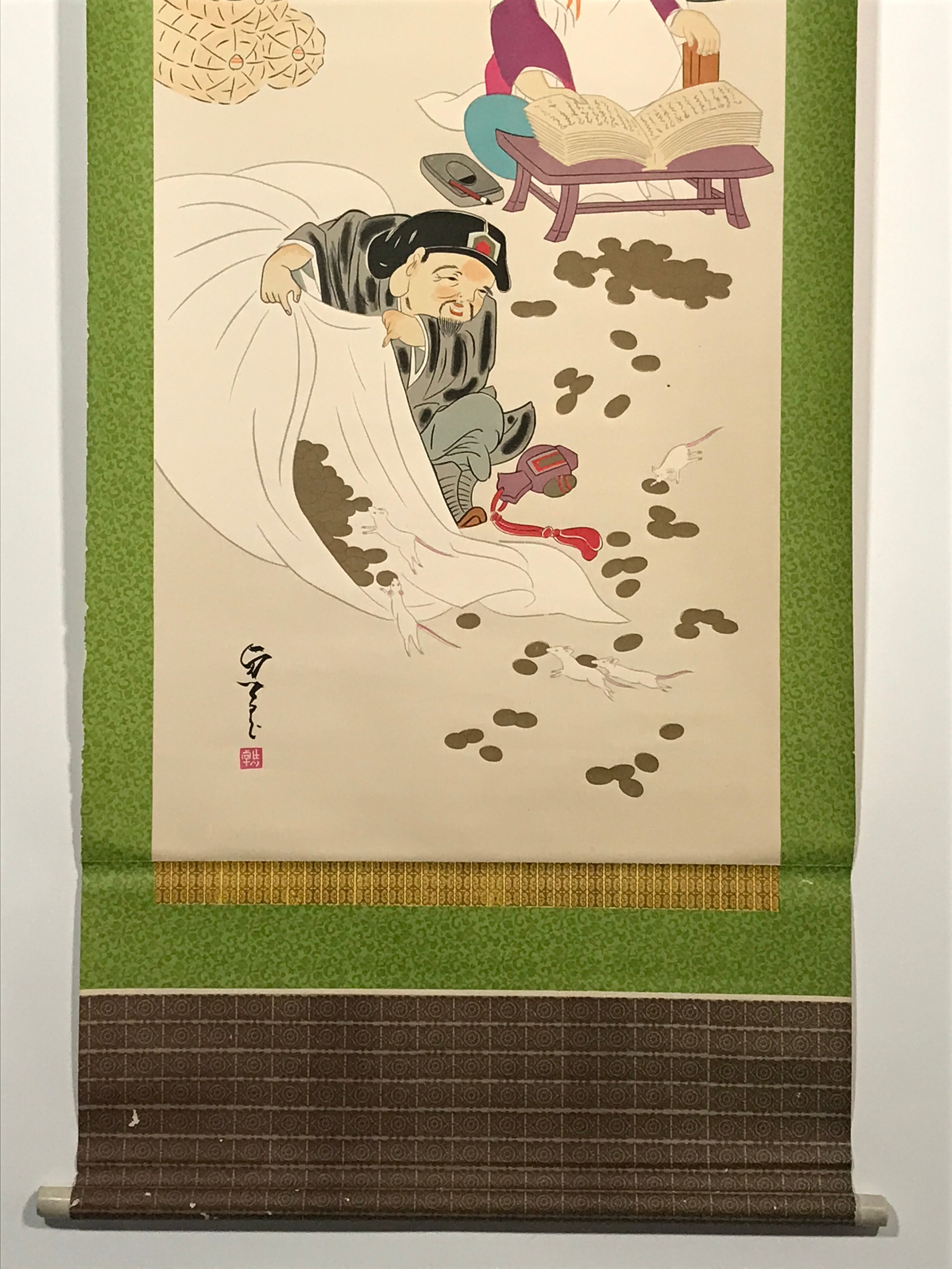 Japanese Hanging Scroll Printed Lucky Gods Ebis Daikoku Kakejiku Kakemono SC771