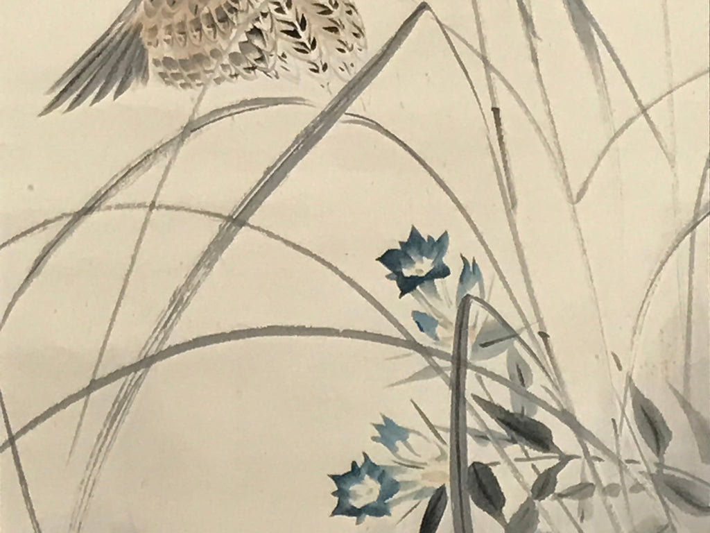 Japanese Hanging Scroll Quails Birds Bell Flowers Pampas Grass Kakejiku KJ27