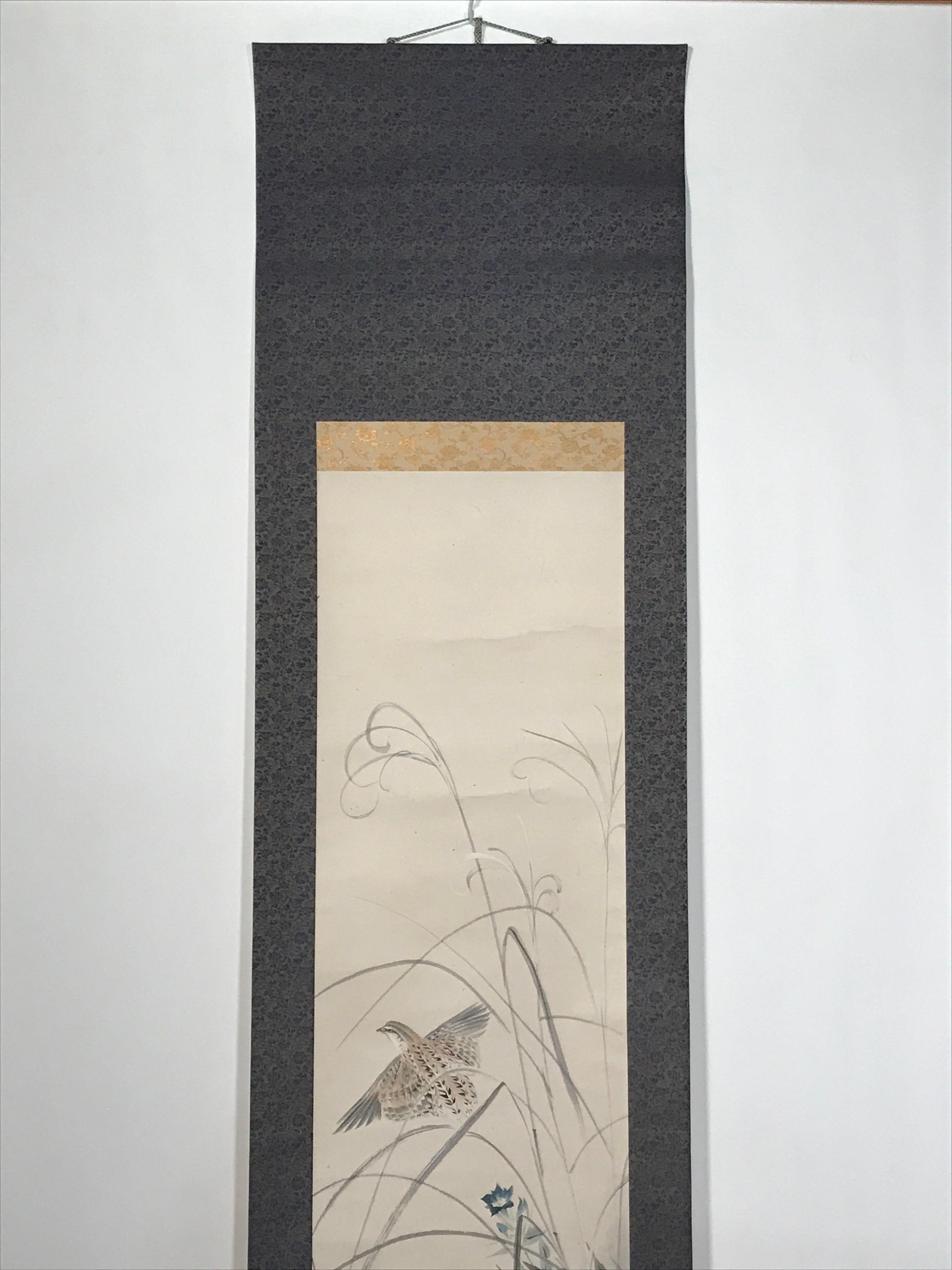 Japanese Hanging Scroll Quails Birds Bell Flowers Pampas Grass Kakejiku KJ27