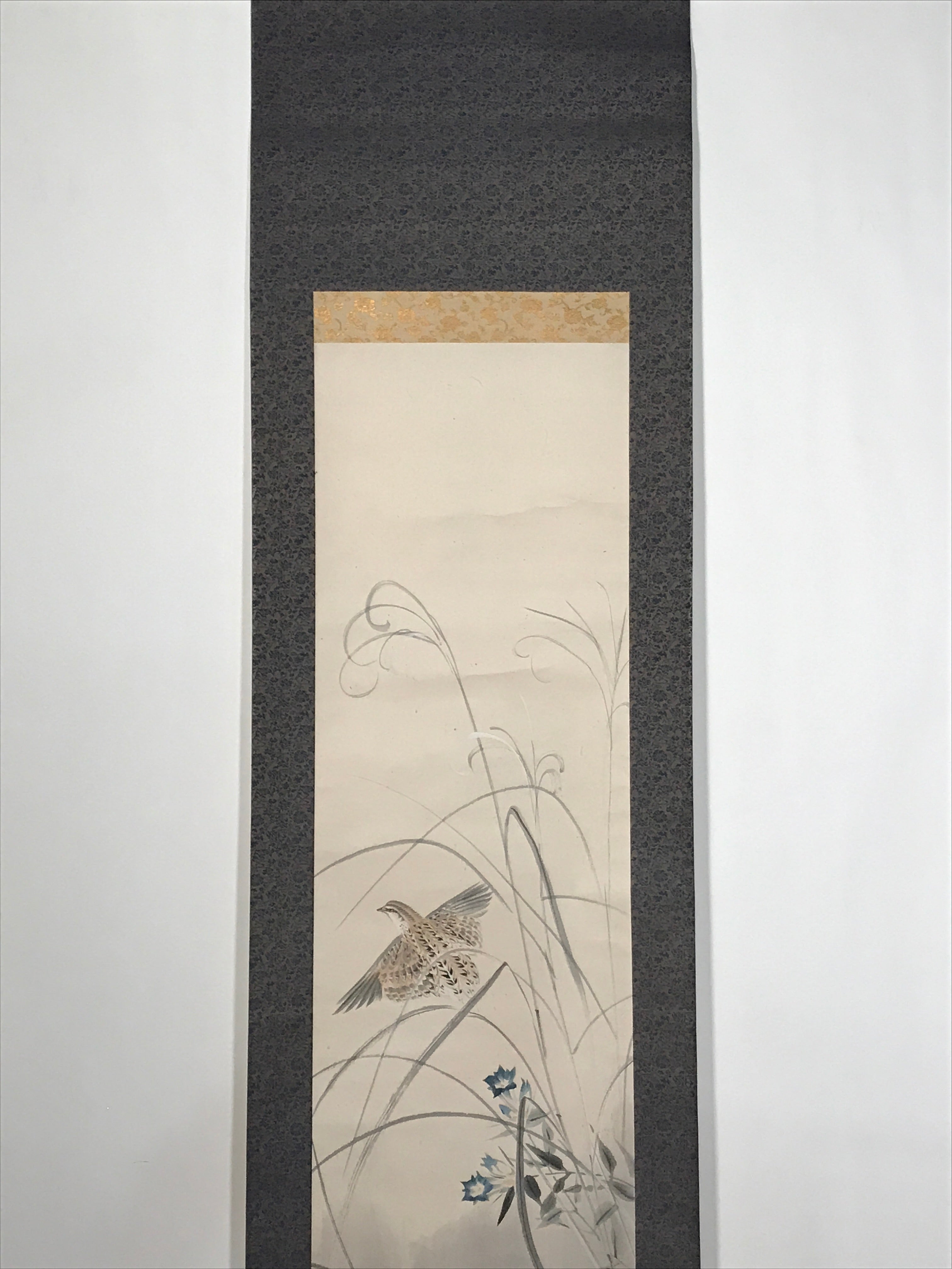 Japanese Hanging Scroll Quails Birds Bell Flowers Pampas Grass Kakejiku KJ27