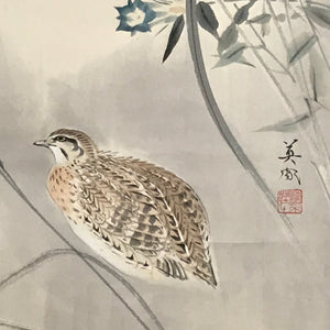 Japanese Hanging Scroll Quails Birds Bell Flowers Pampas Grass Kakejiku KJ27