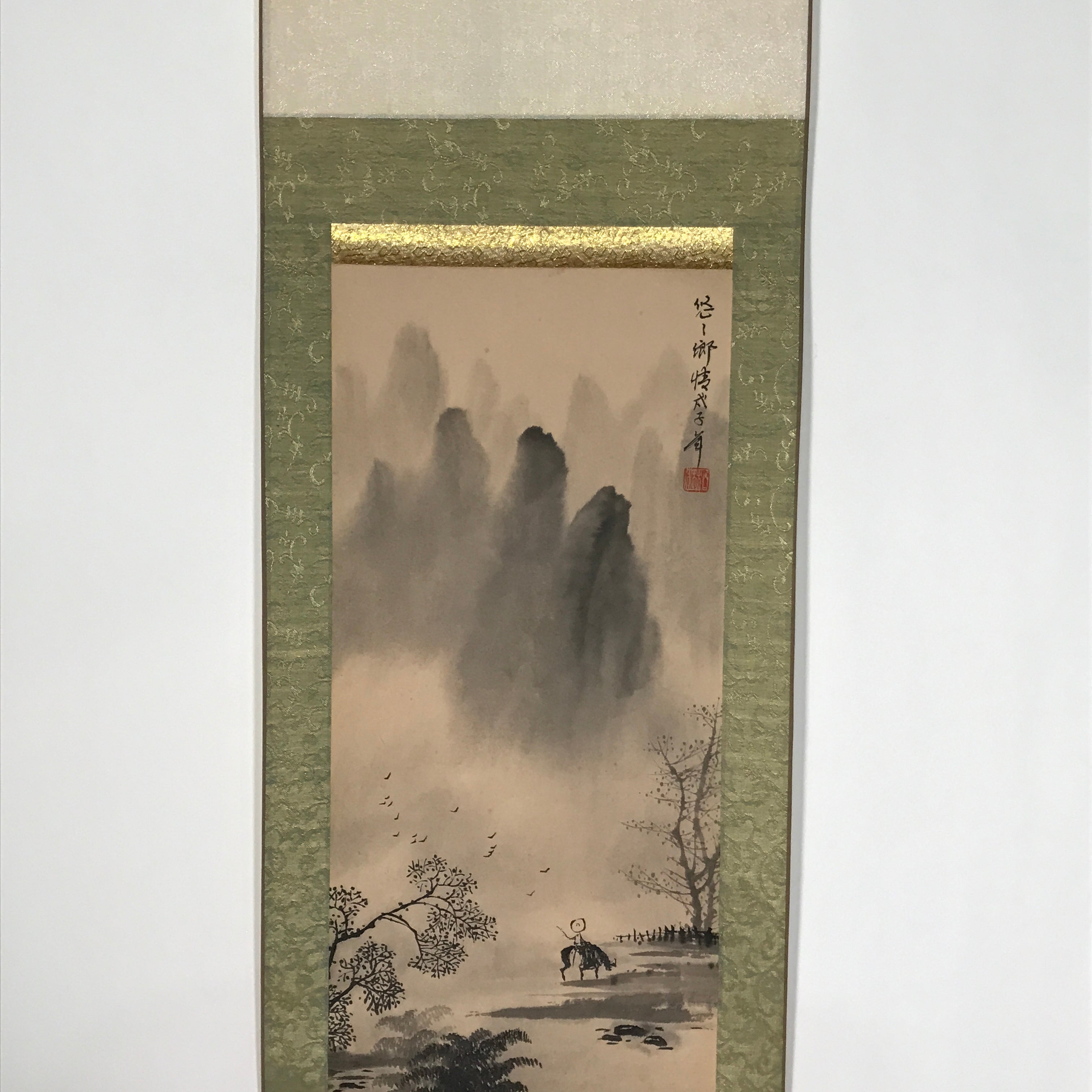 Japanese Hanging Scroll Sansui Landscape Mountains Tree Farmer Kakejiku KJ13
