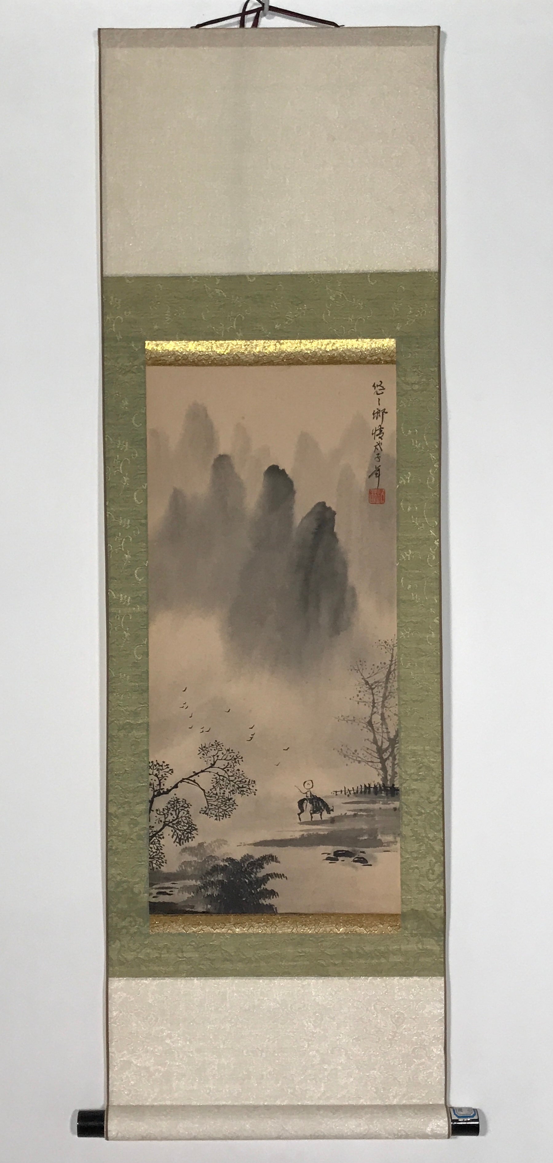 Japanese Hanging Scroll Sansui Landscape Mountains Tree Farmer Kakejiku KJ13