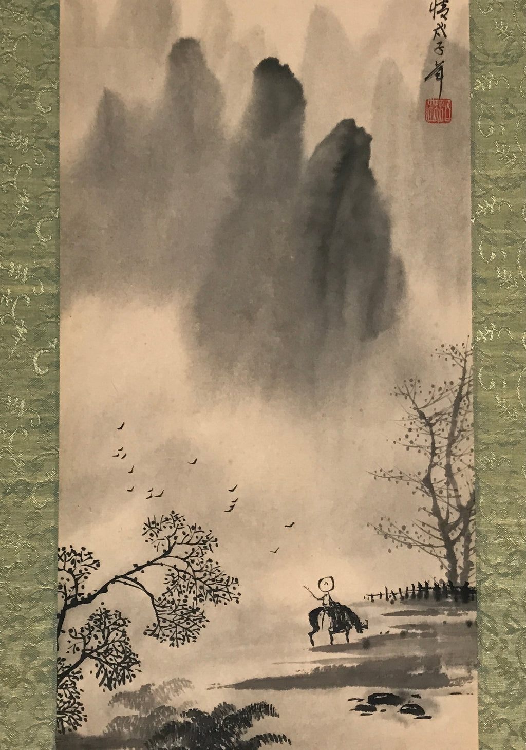 Japanese Hanging Scroll Sansui Landscape Mountains Tree Farmer Kakejiku KJ13