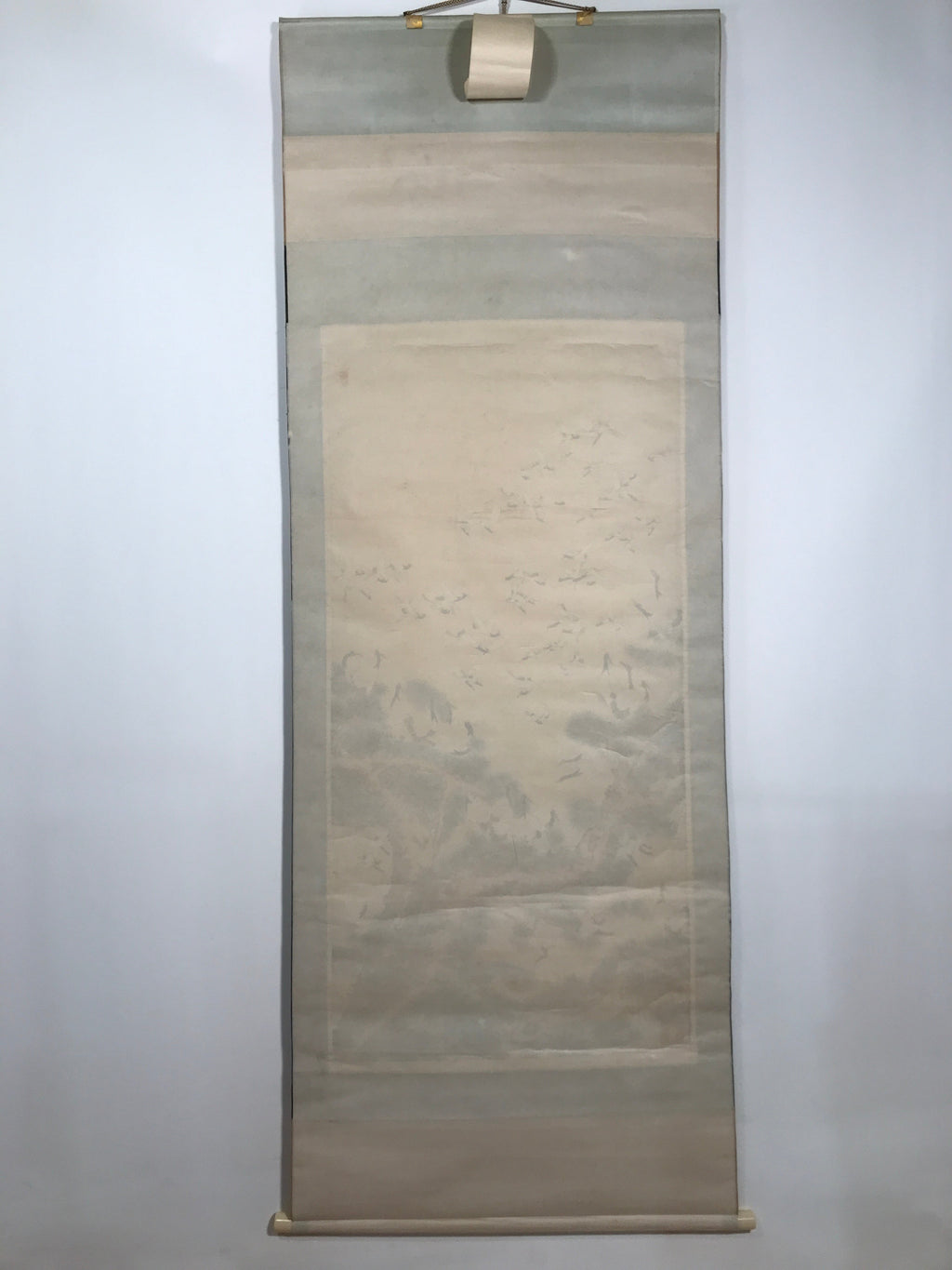 Japanese Hanging Scroll Vtg 100 Cranes Pine Tree Kakejiku Makimono SC807