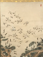Japanese Hanging Scroll Vtg 100 Cranes Pine Tree Kakejiku Makimono SC807