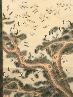 Japanese Hanging Scroll Vtg 100 Cranes Pine Tree Kakejiku Makimono SC807
