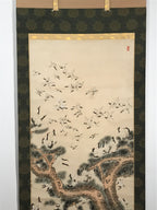 Japanese Hanging Scroll Vtg 100 Cranes Pine Tree Kakejiku Makimono SC807