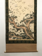 Japanese Hanging Scroll Vtg 100 Cranes Pine Tree Kakejiku Makimono SC807