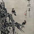 Japanese Hanging Scroll Vtg 2 House Sparrows Birds Branch Kacho Kakejiku SC884
