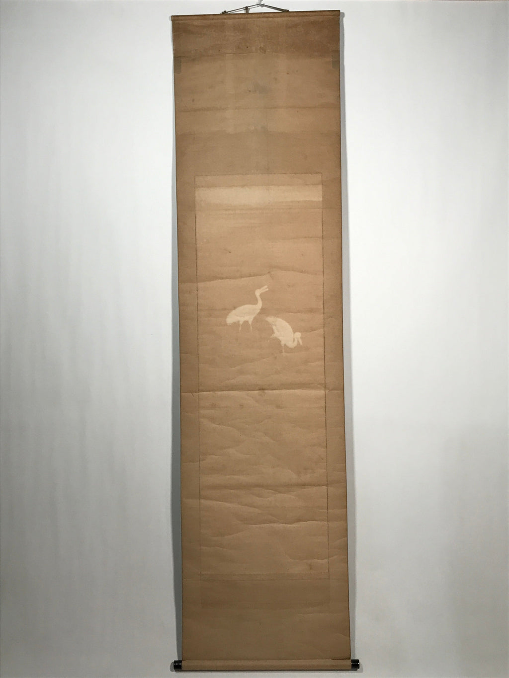 Japanese Hanging Scroll Vtg 2 White Cranes Pine Tree Kakejiku Chagake SC907