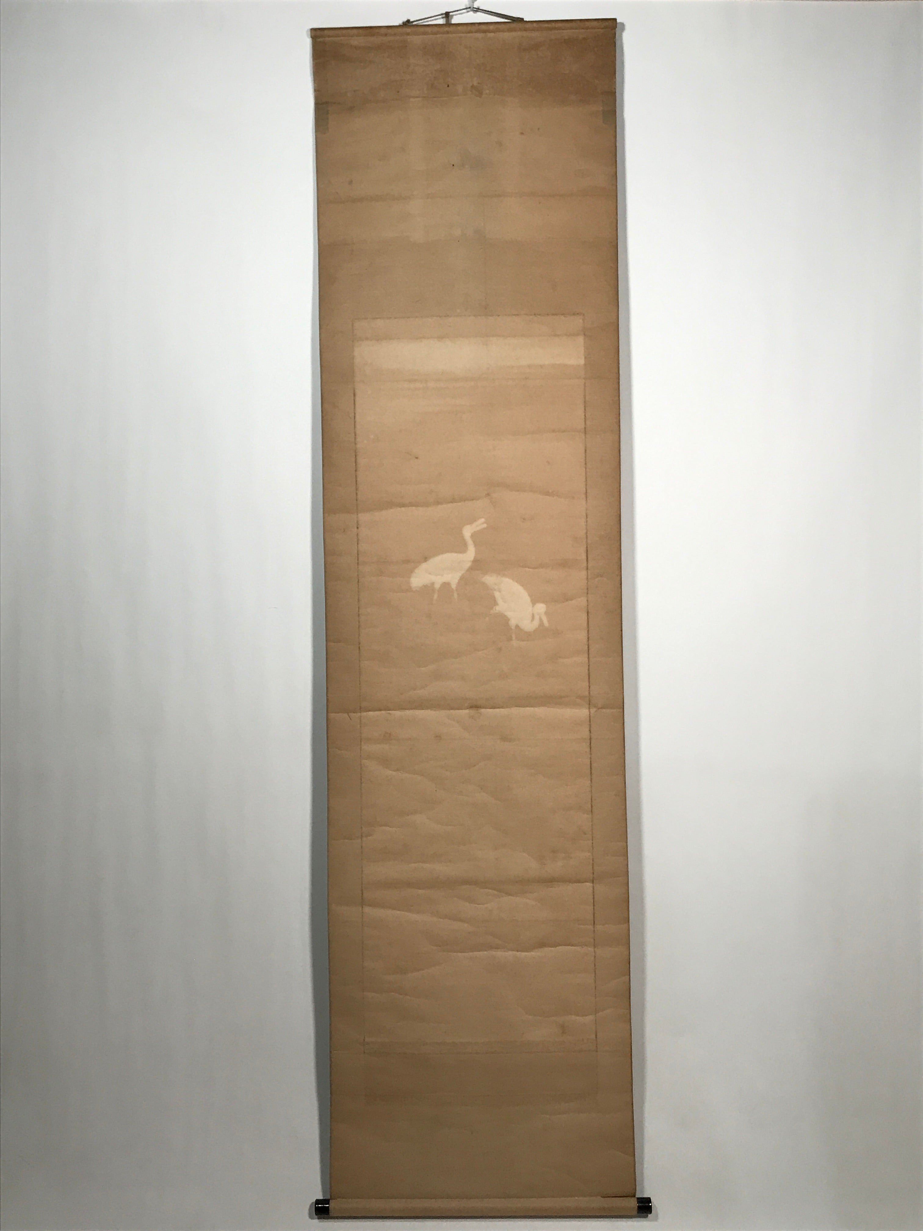 Japanese Hanging Scroll Vtg 2 White Cranes Pine Tree Kakejiku Chagake SC907
