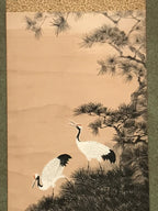 Japanese Hanging Scroll Vtg 2 White Cranes Pine Tree Kakejiku Chagake SC907