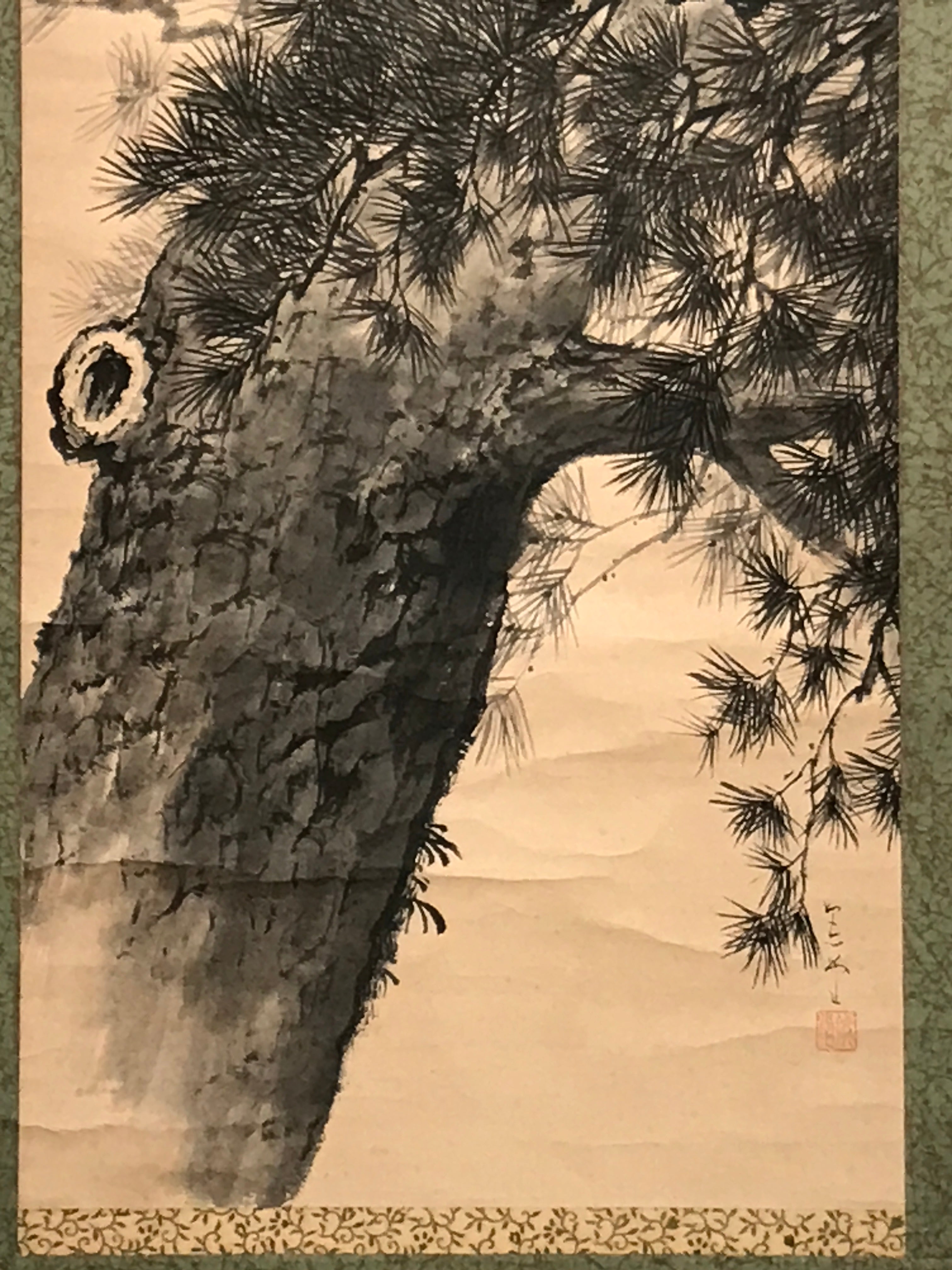 Japanese Hanging Scroll Vtg 2 White Cranes Pine Tree Kakejiku Chagake SC907