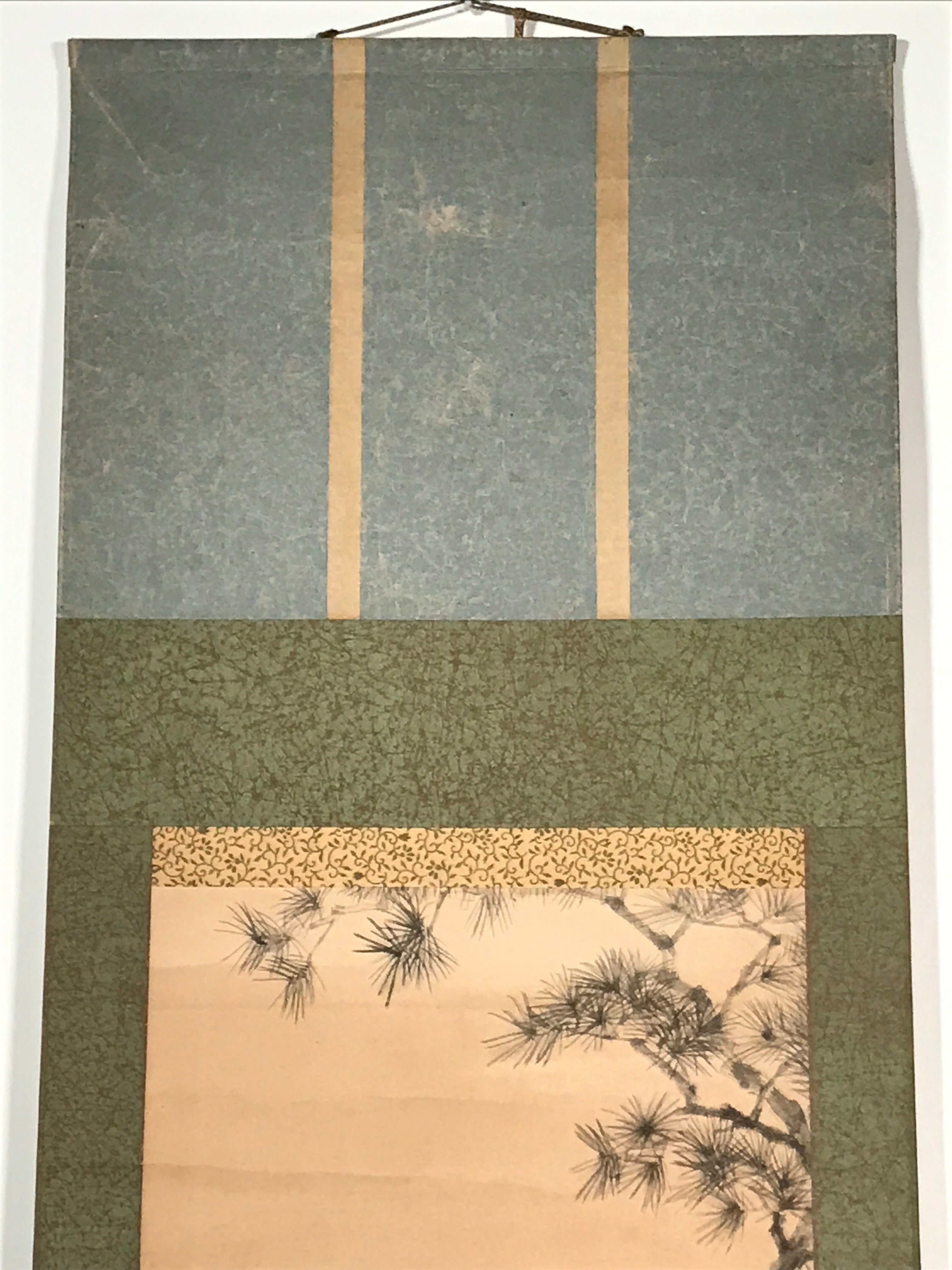 Japanese Hanging Scroll Vtg 2 White Cranes Pine Tree Kakejiku Chagake SC907