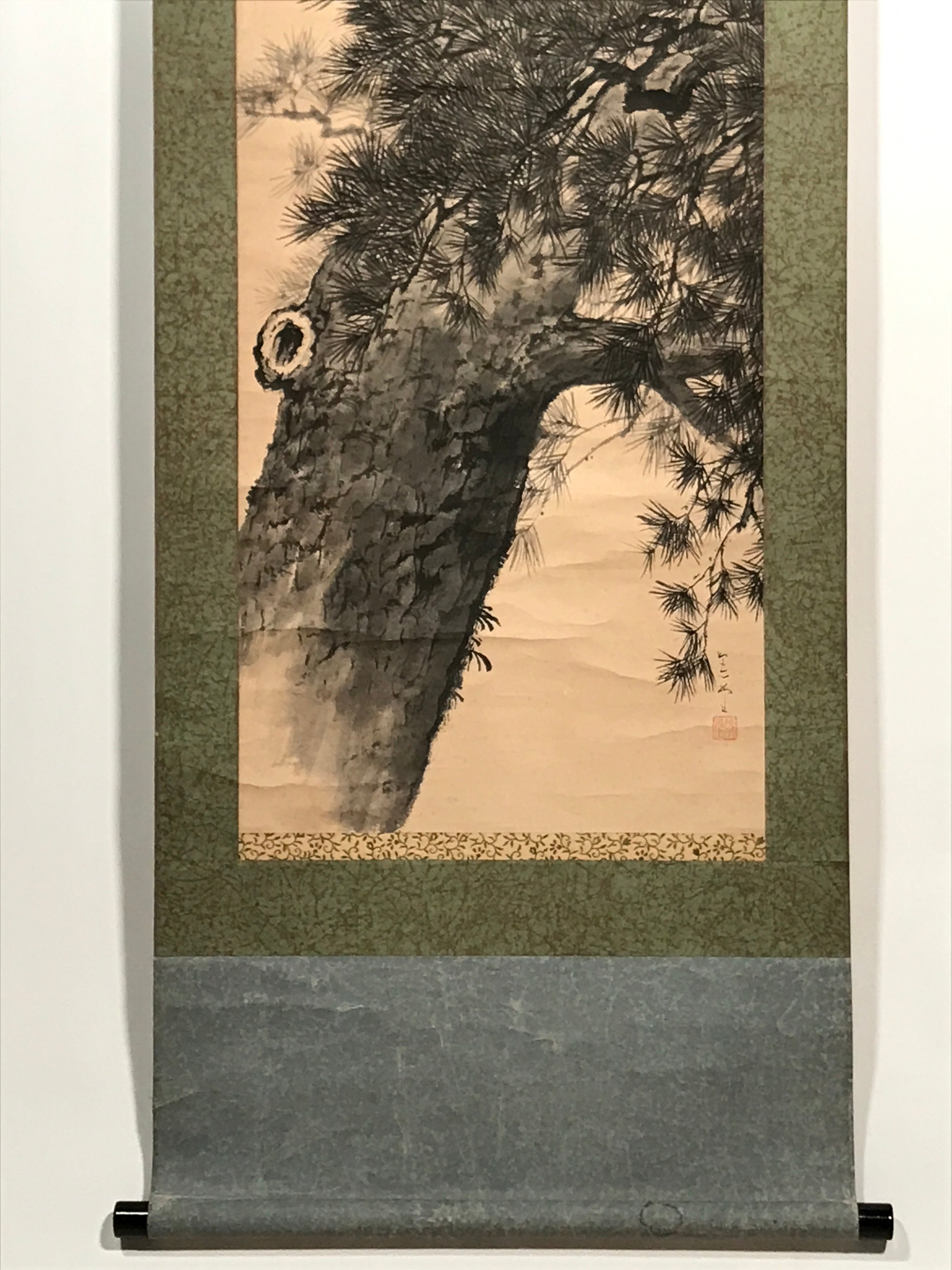 Japanese Hanging Scroll Vtg 2 White Cranes Pine Tree Kakejiku Chagake SC907