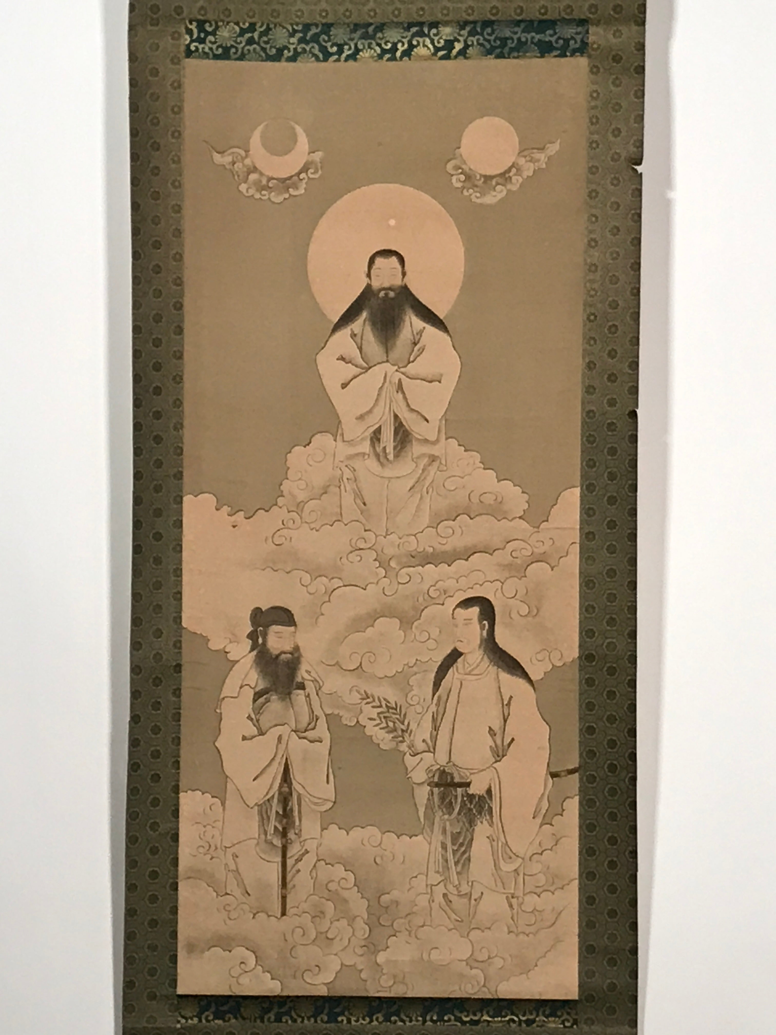 Japanese Hanging Scroll Vtg 3 Japanese Gods Shinto Mythology Kakejiku SC941