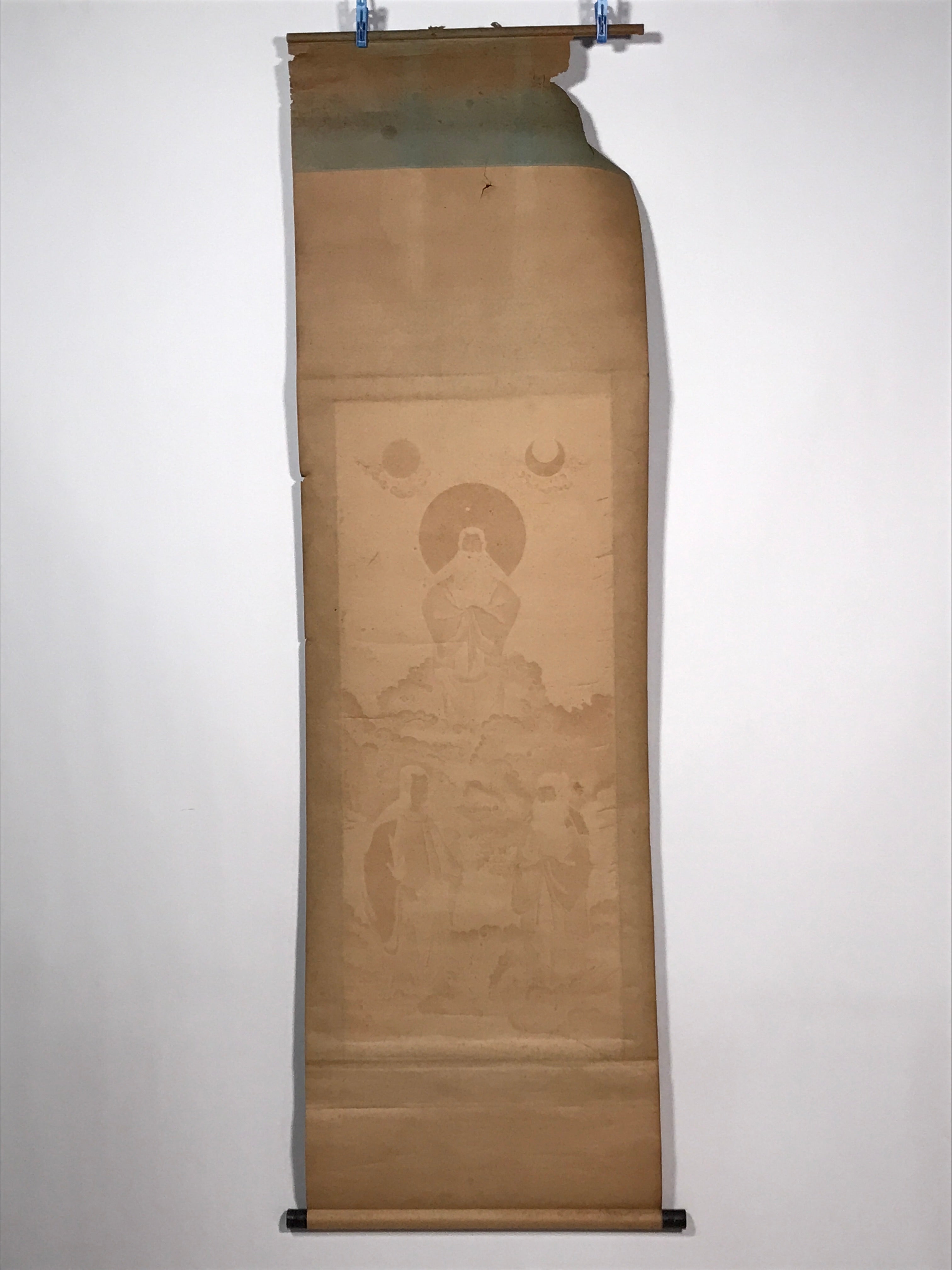 Japanese Hanging Scroll Vtg 3 Japanese Gods Shinto Mythology Kakejiku SC941