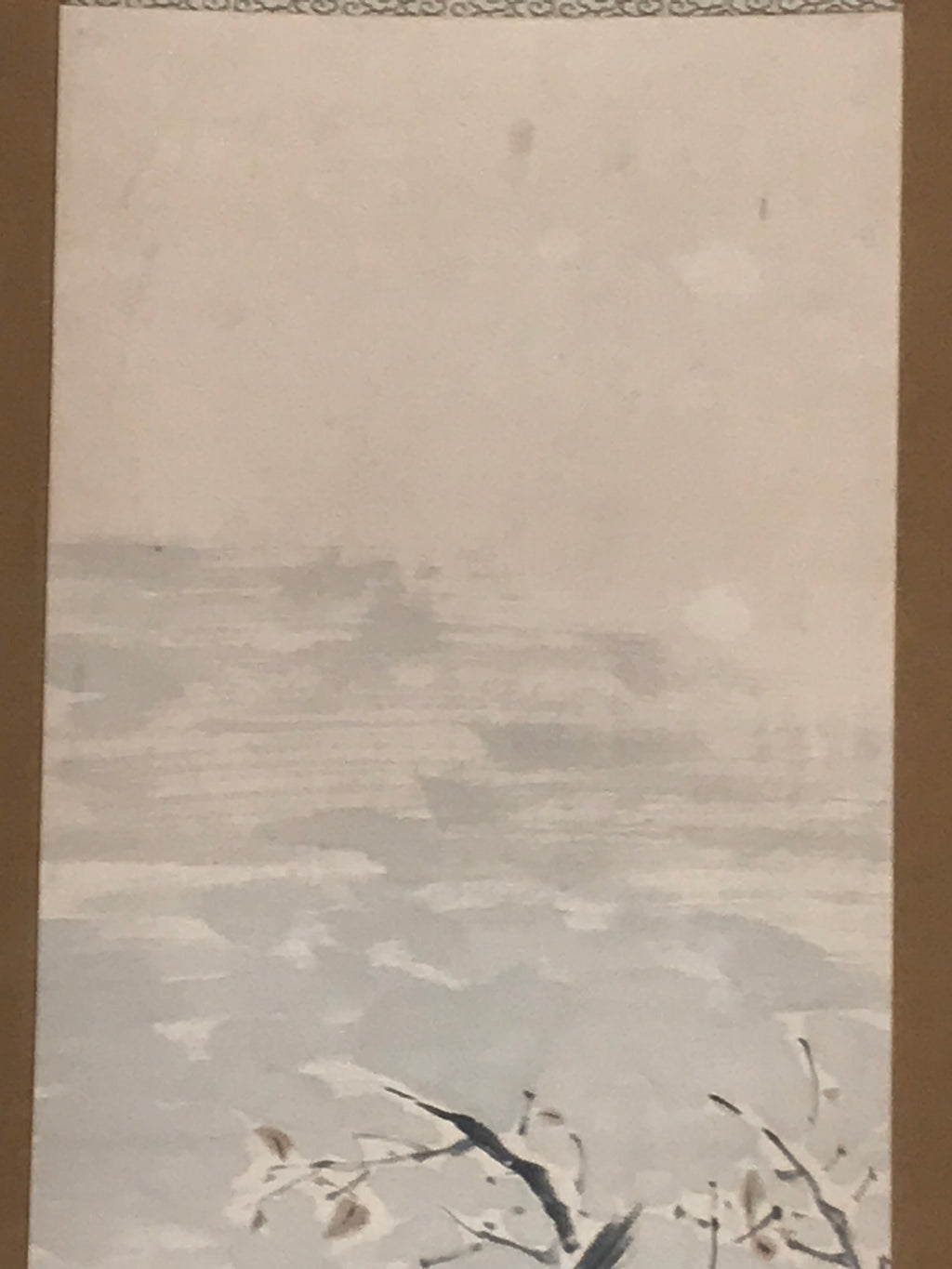 Japanese Hanging Scroll Vtg Bird Snow Trees Winter Scenery Kakejiku SC815