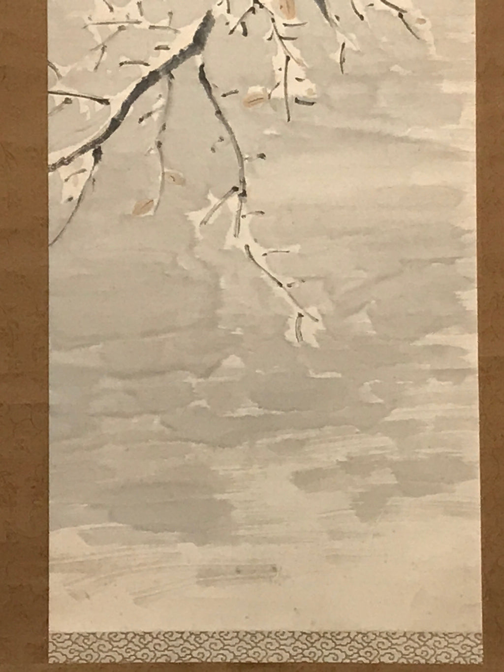 Japanese Hanging Scroll Vtg Bird Snow Trees Winter Scenery Kakejiku SC815