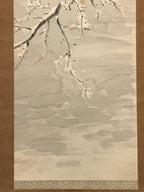 Japanese Hanging Scroll Vtg Bird Snow Trees Winter Scenery Kakejiku SC815