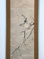 Japanese Hanging Scroll Vtg Bird Snow Trees Winter Scenery Kakejiku SC815