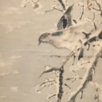 Japanese Hanging Scroll Vtg Bird Snow Trees Winter Scenery Kakejiku SC815
