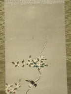 Japanese Hanging Scroll Vtg Bird Tree Branch Snow Winter Kacho Kakejiku SC842