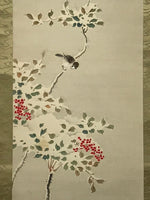 Japanese Hanging Scroll Vtg Bird Tree Branch Snow Winter Kacho Kakejiku SC842