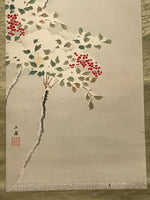 Japanese Hanging Scroll Vtg Bird Tree Branch Snow Winter Kacho Kakejiku SC842