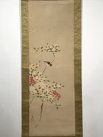 Japanese Hanging Scroll Vtg Bird Tree Branch Snow Winter Kacho Kakejiku SC842