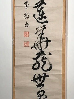 Japanese Hanging Scroll Vtg Black Calligraphy Kakejiku Chagake SC943