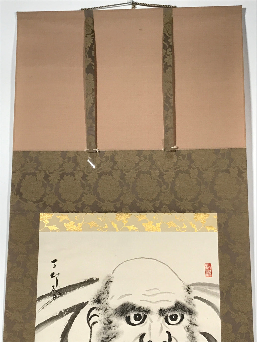 Japanese Hanging Scroll Vtg Bodai Daruma Monochrome Buddhist Kakejiku SC862