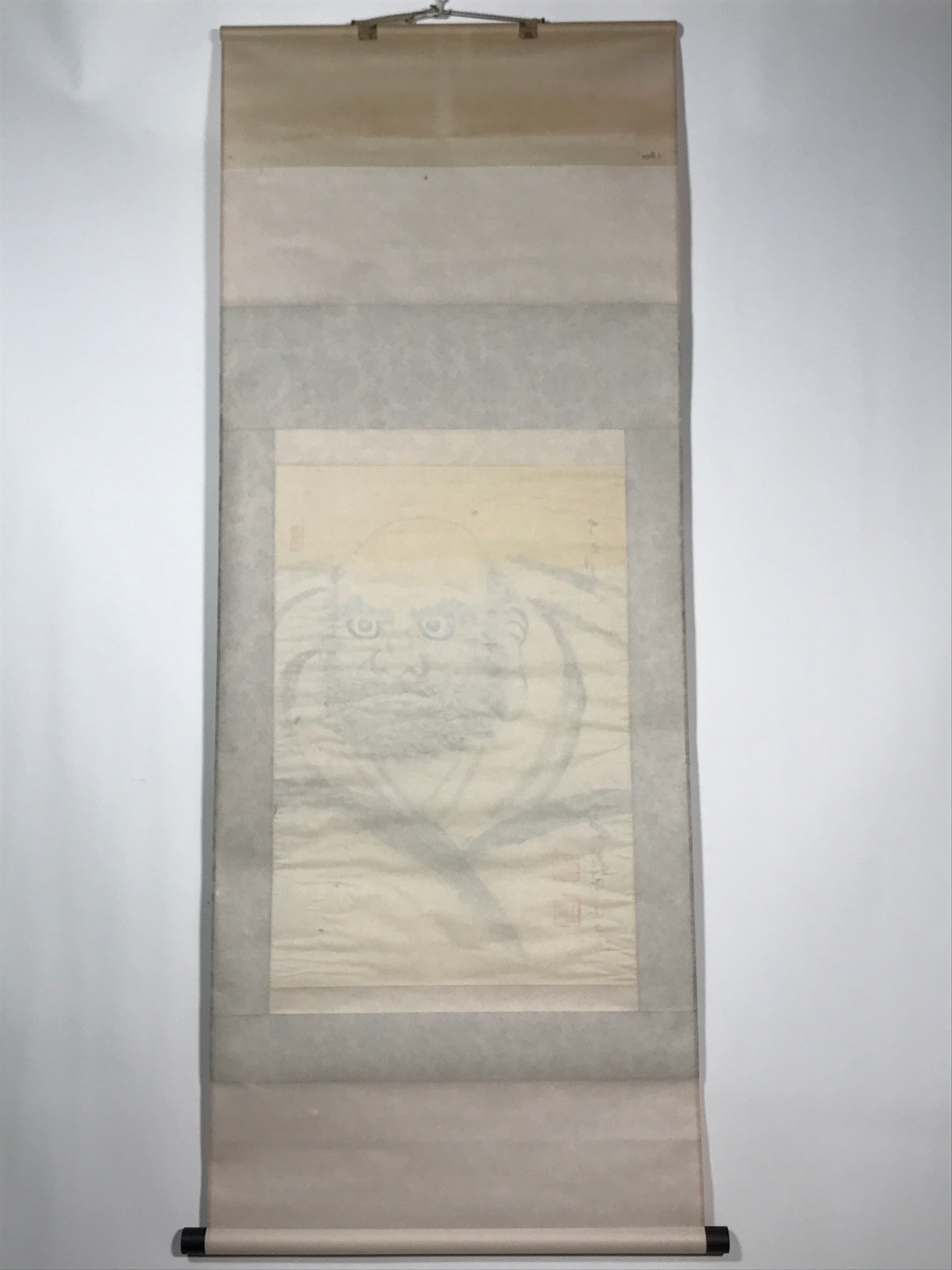 Japanese Hanging Scroll Vtg Bodai Daruma Monochrome Buddhist Kakejiku SC862