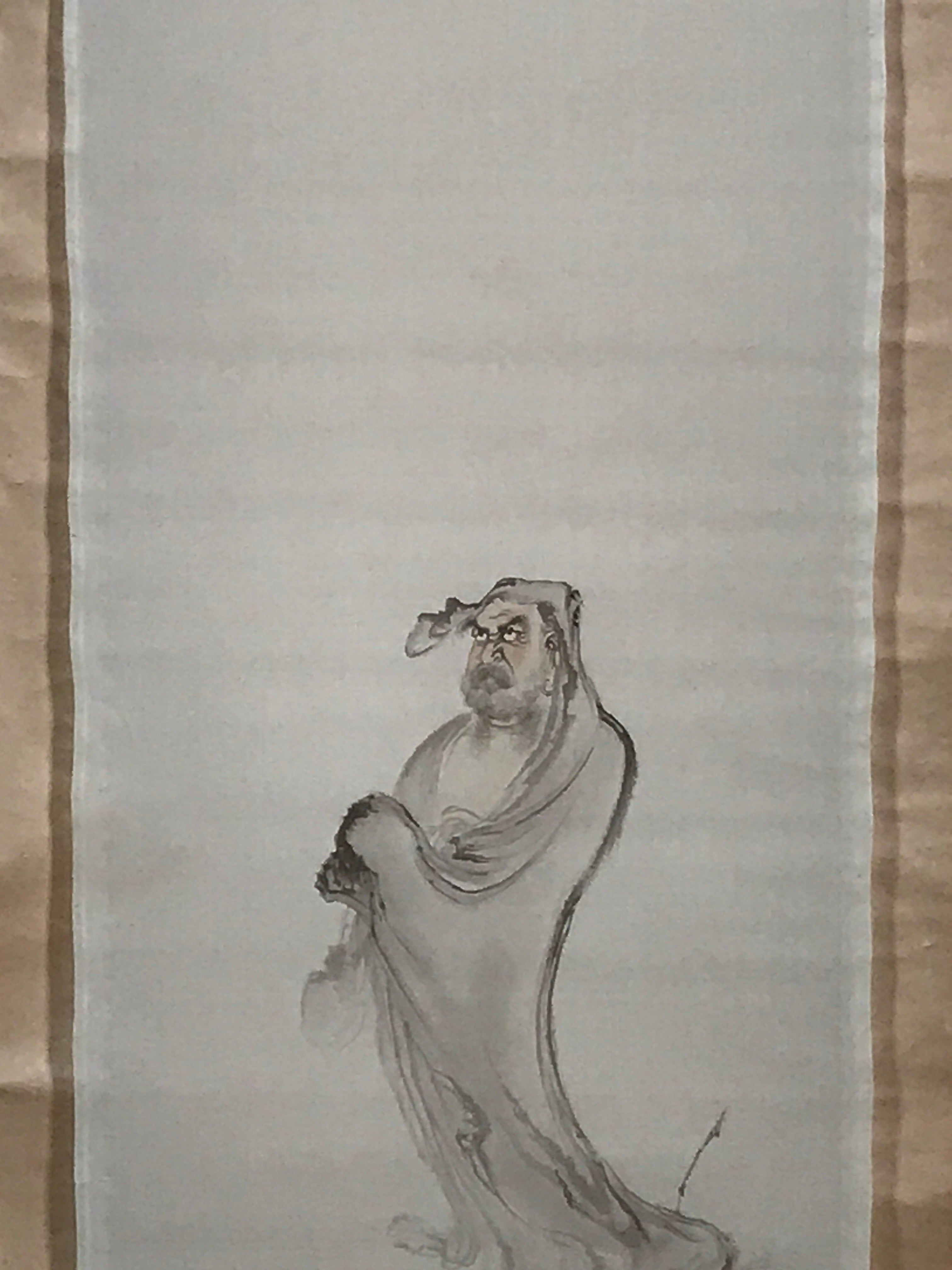 Japanese Hanging Scroll Vtg Bodhidharma Standing Buddhist Kakejiku SC945