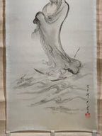 Japanese Hanging Scroll Vtg Bodhidharma Standing Buddhist Kakejiku SC945