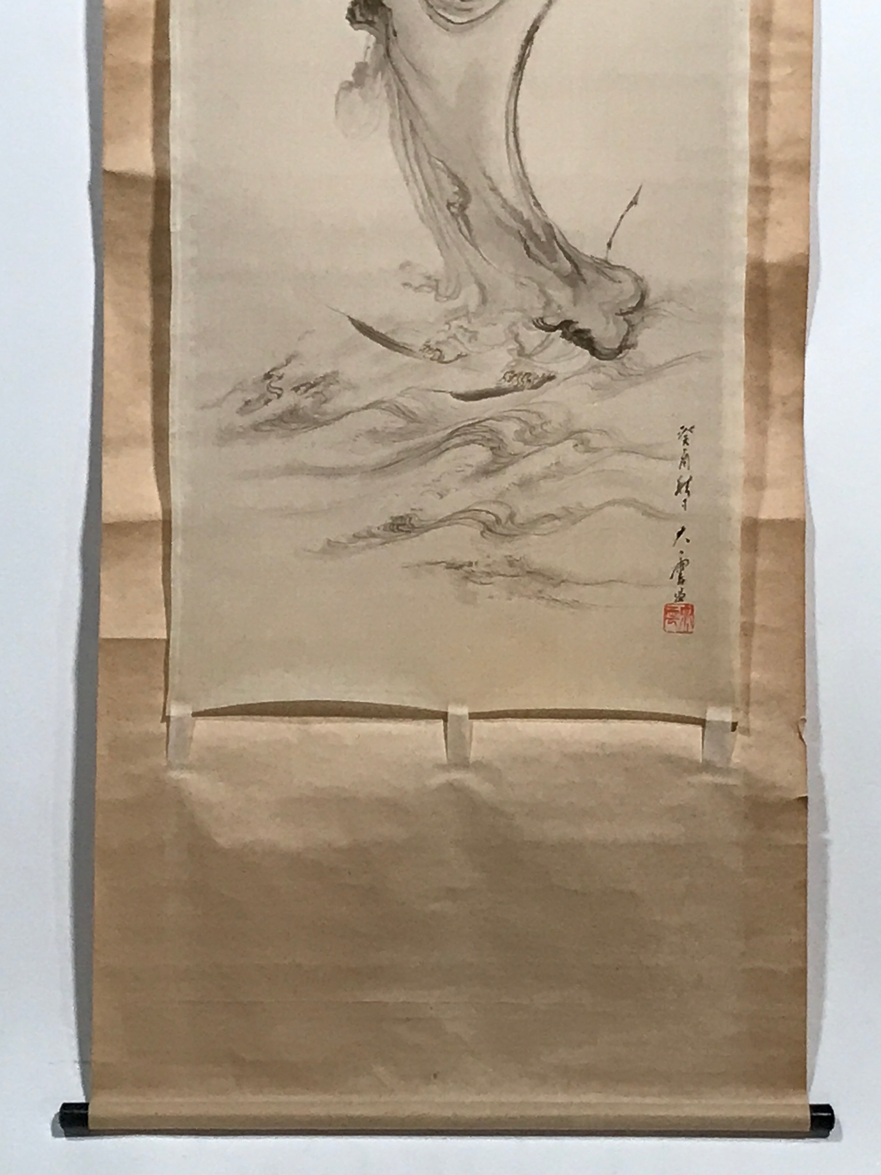 Japanese Hanging Scroll Vtg Bodhidharma Standing Buddhist Kakejiku SC945