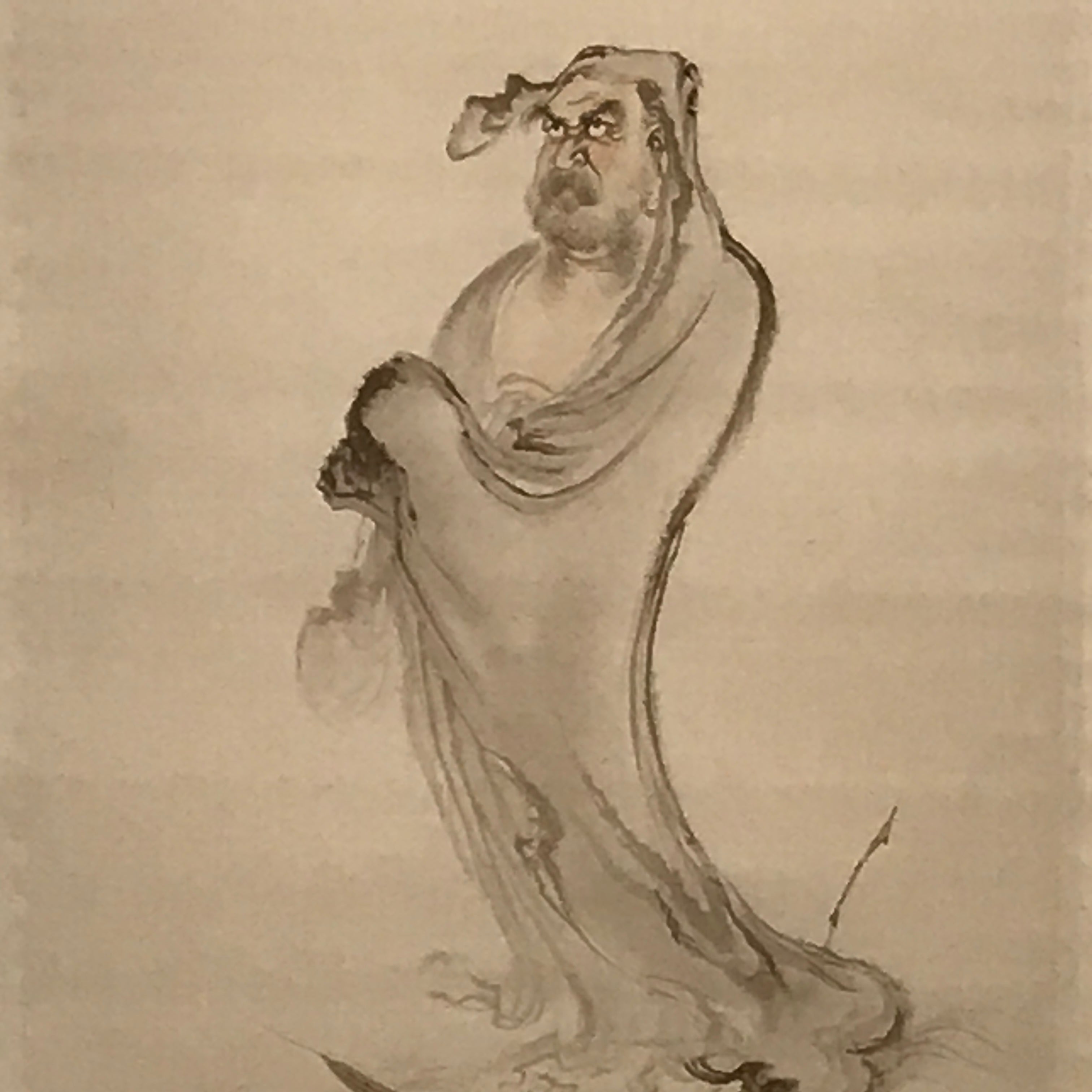 Japanese Hanging Scroll Vtg Bodhidharma Standing Buddhist Kakejiku SC945