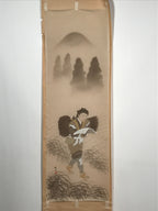 Japanese Hanging Scroll Vtg Boy Reading Walking Ninomiya Sontoku SC946