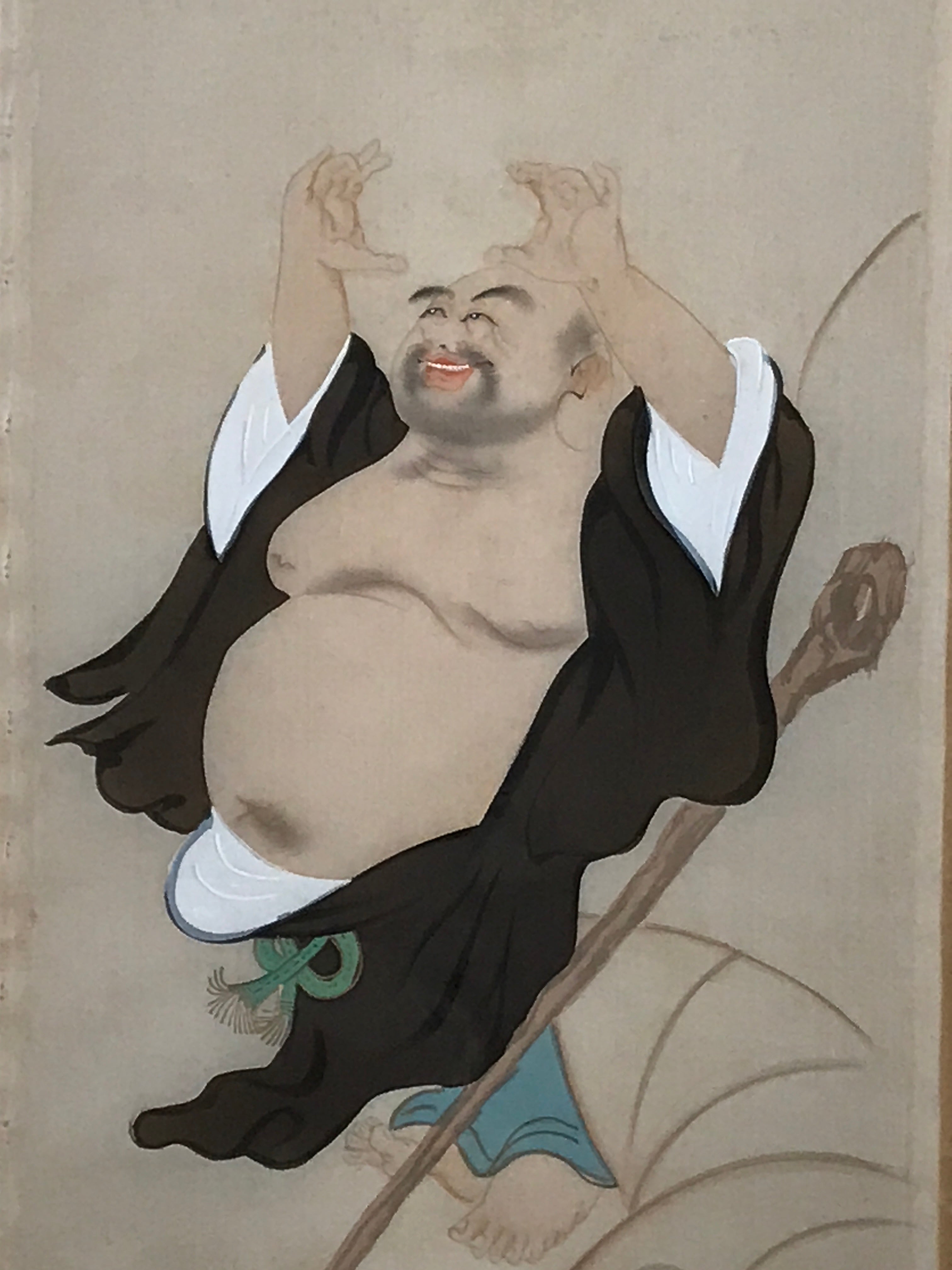 Japanese Hanging Scroll Vtg Budai Hotei Buddhist Monk Kakejiku Chagake SC908