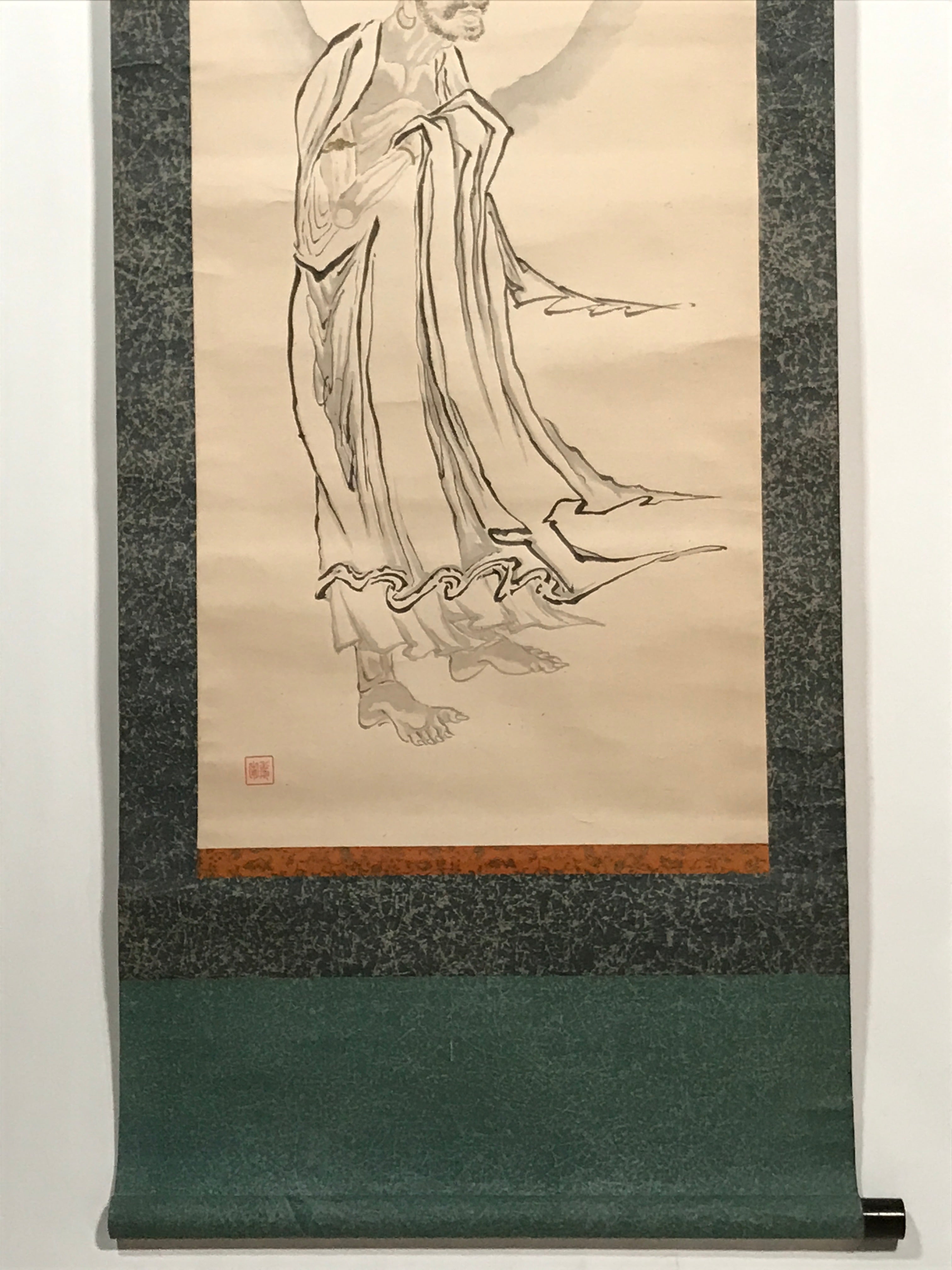 Japanese Hanging Scroll Vtg Buddha Descending The Mountain Kakejiku SC987