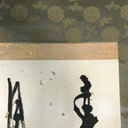Japanese Hanging Scroll Vtg Calligraphy Poem Black Gold Kinpaku Foil Green KJ45