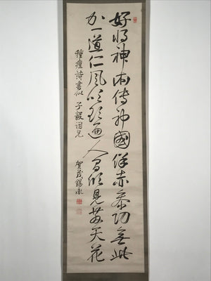 Japanese Hanging Scroll Vtg Calligraphy Poem Black Kakejiku Chagake SC889
