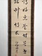 Japanese Hanging Scroll Vtg Calligraphy Poem Black Kakejiku Chagake SC920
