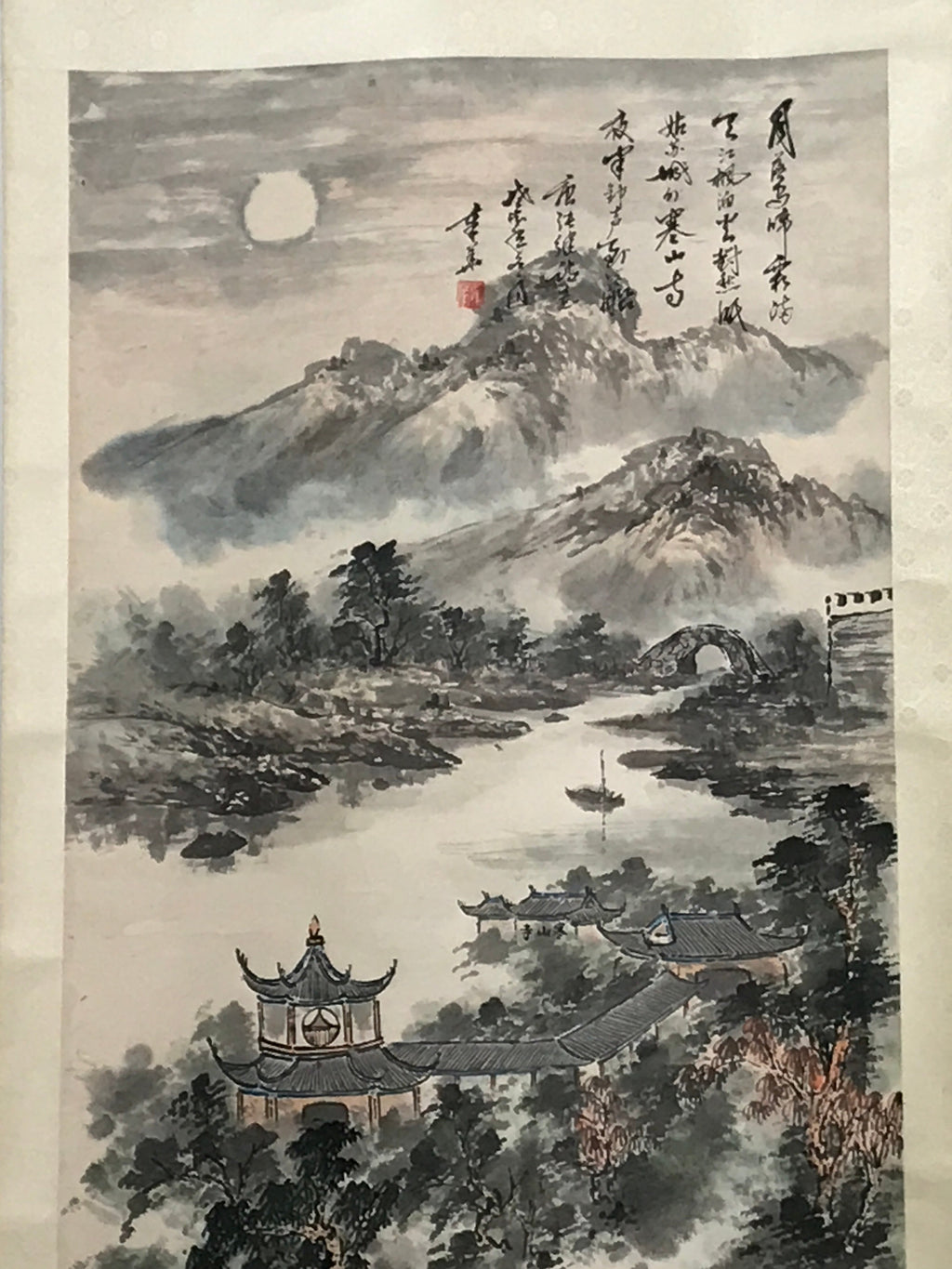 Japanese Hanging Scroll Vtg Chinese Landscape Sansui Color Kakejiku SC921