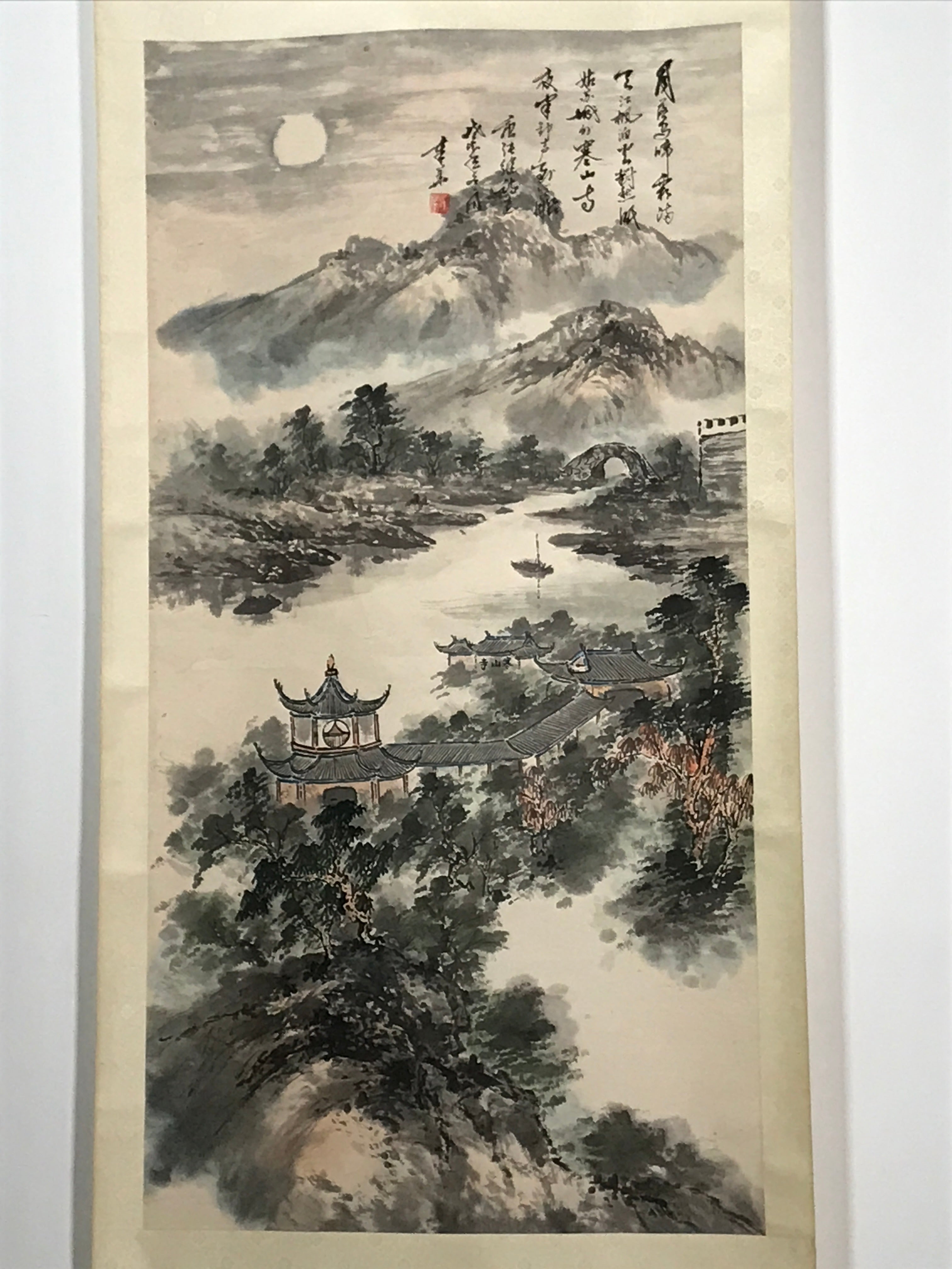 Japanese Hanging Scroll Vtg Chinese Landscape Sansui Color Kakejiku SC921