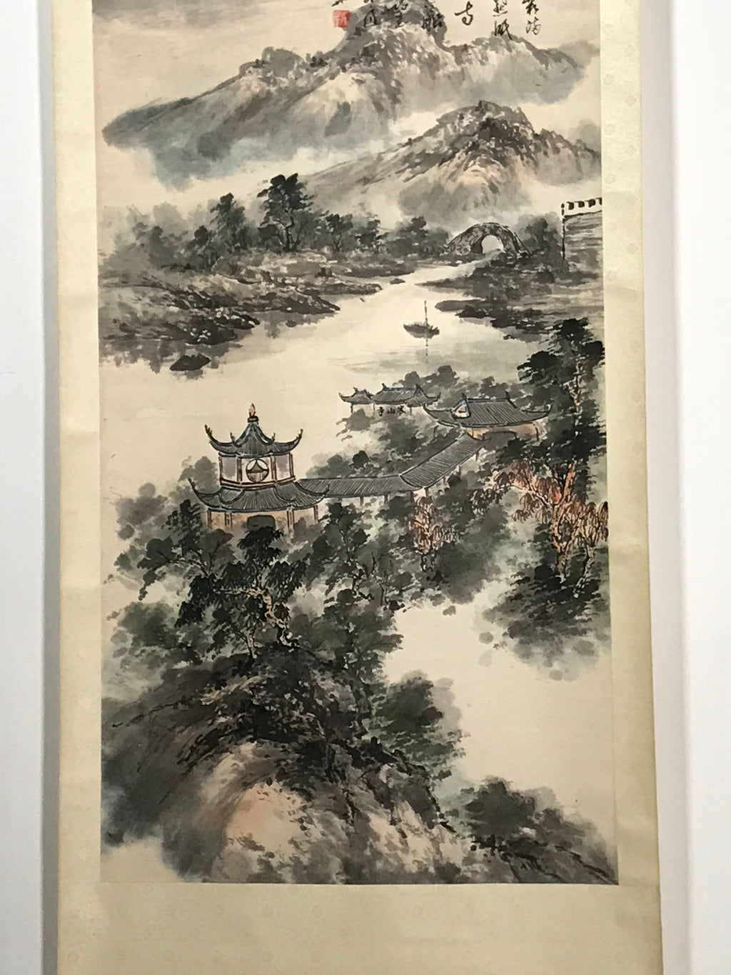 Japanese Hanging Scroll Vtg Chinese Landscape Sansui Color Kakejiku SC921