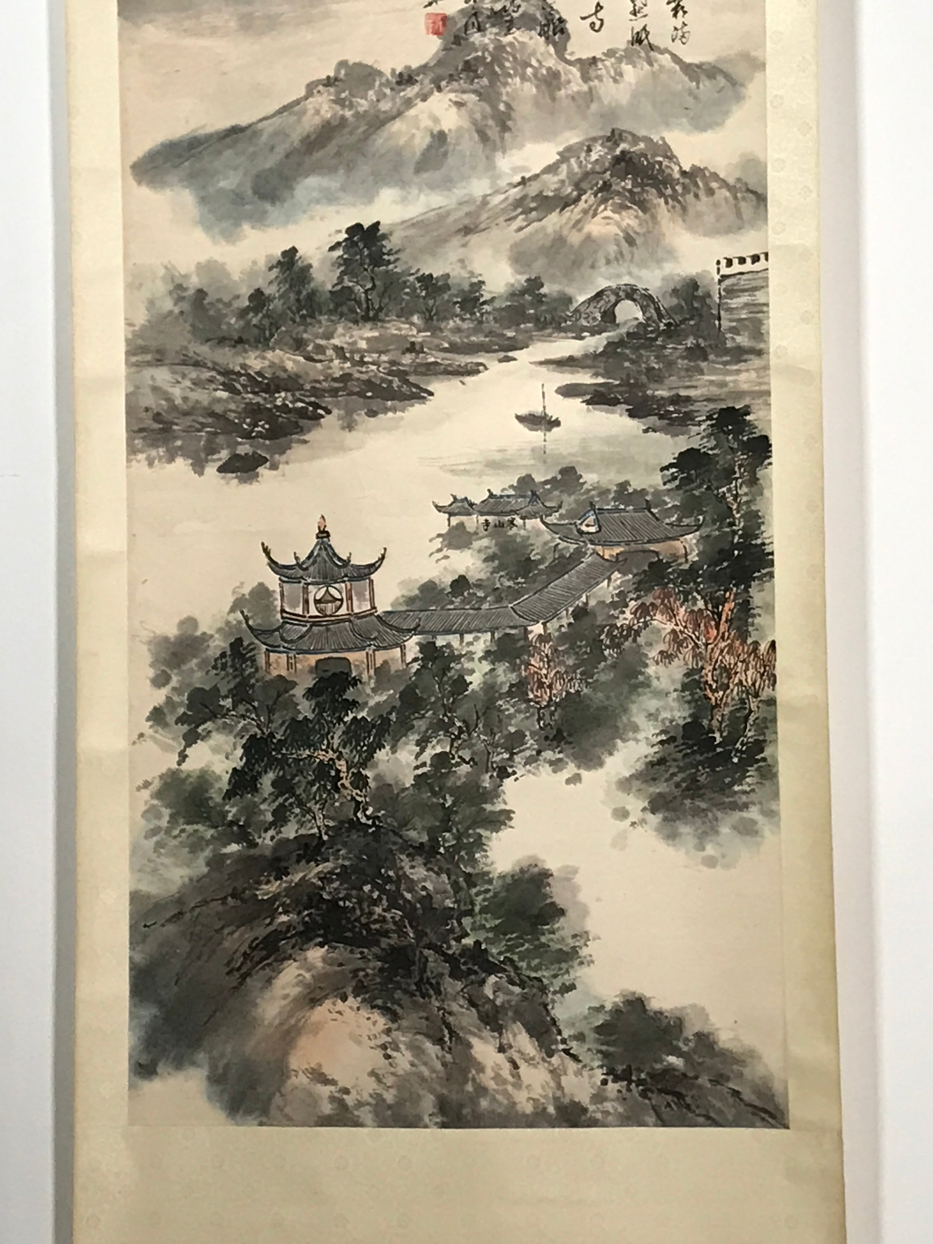 Japanese Hanging Scroll Vtg Chinese Landscape Sansui Color Kakejiku SC921