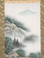 Japanese Hanging Scroll Vtg Colored Moutain Water Fog Sansui Kakejiku SC838